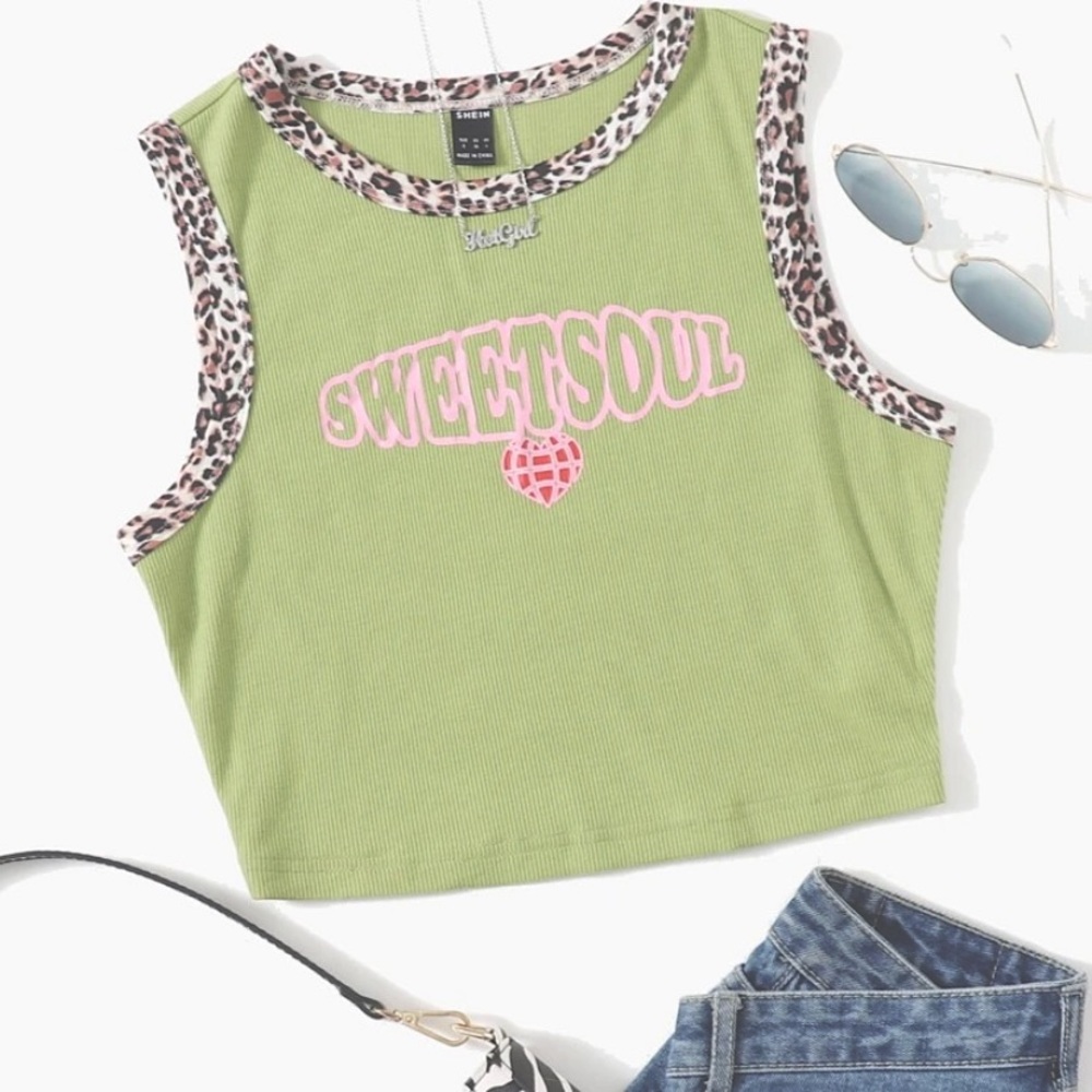 Heart & letter Graphic rib Knit contrast